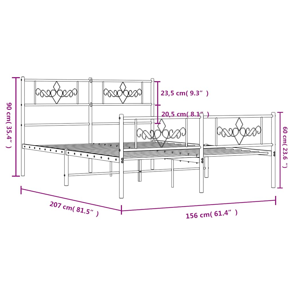 vidaXL Metal Bed Frame without Mattress with Footboard White 150x200cm