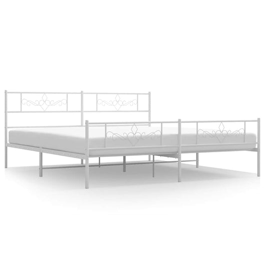 vidaXL Metal Bed Frame without Mattress with Footboard White 193x203cm