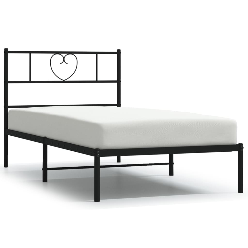 vidaXL Metal Bed Frame without Mattress with Headboard Black 75x190cm