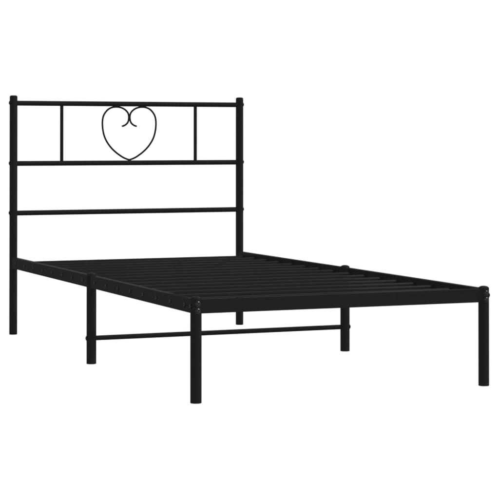 vidaXL Metal Bed Frame without Mattress with Headboard Black 75x190cm