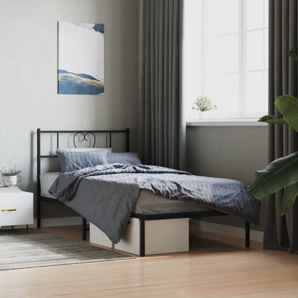 vidaXL Metal Bed Frame without Mattress with Headboard Black 80x200cm