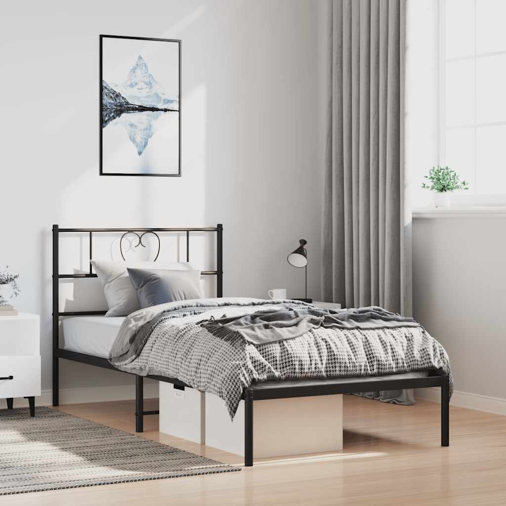 vidaXL Metal Bed Frame without Mattress with Headboard Black 100x200cm