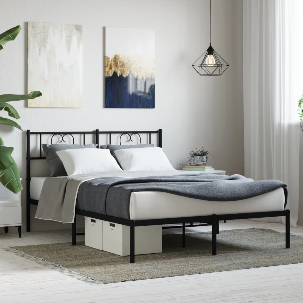 vidaXL Metal Bed Frame without Mattress with Headboard Black 120x200cm