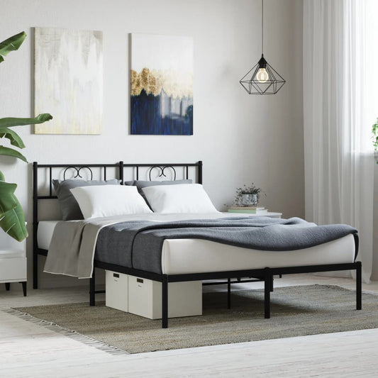 vidaXL Metal Bed Frame without Mattress with Headboard Black 120x200cm
