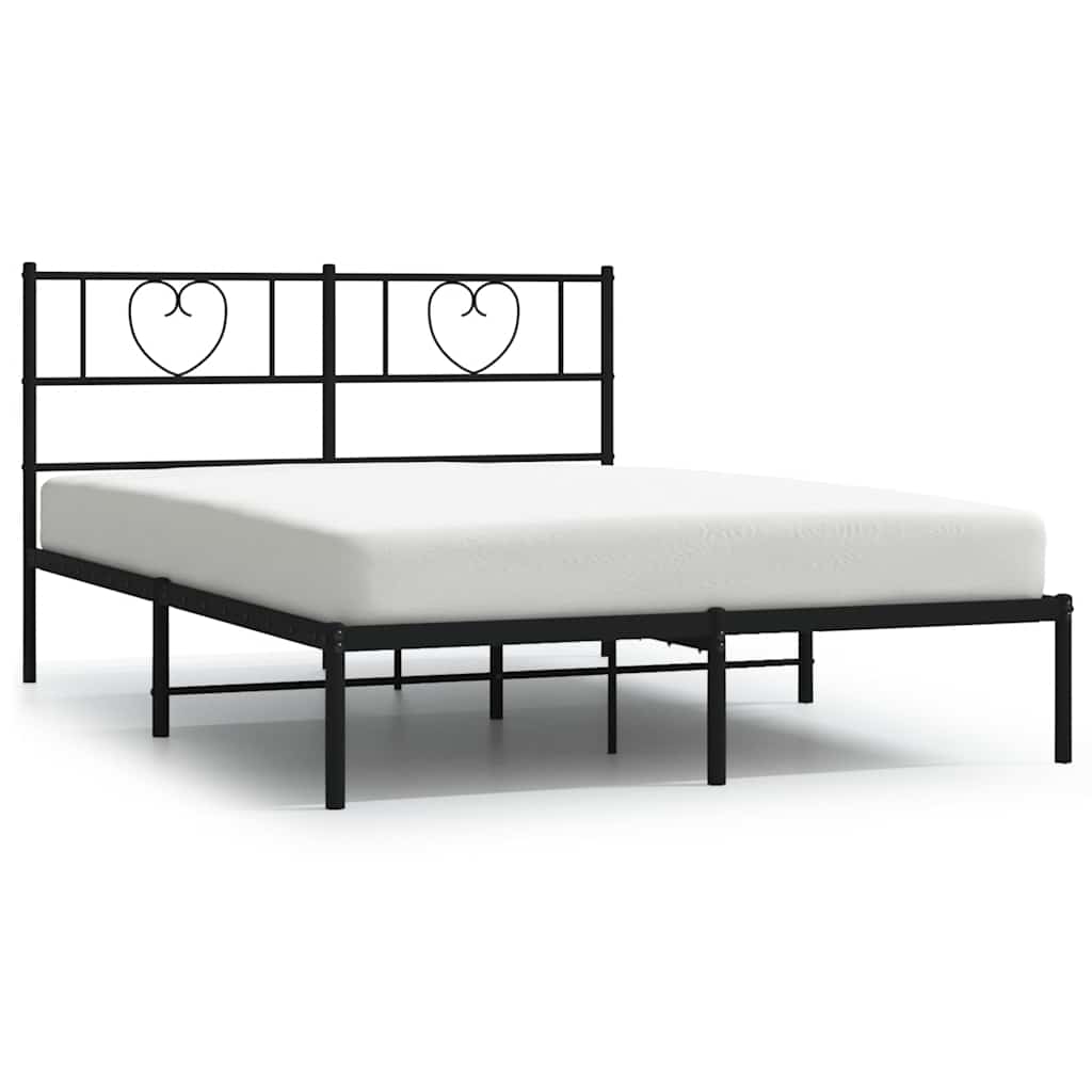 vidaXL Metal Bed Frame without Mattress with Headboard Black 135x190cm