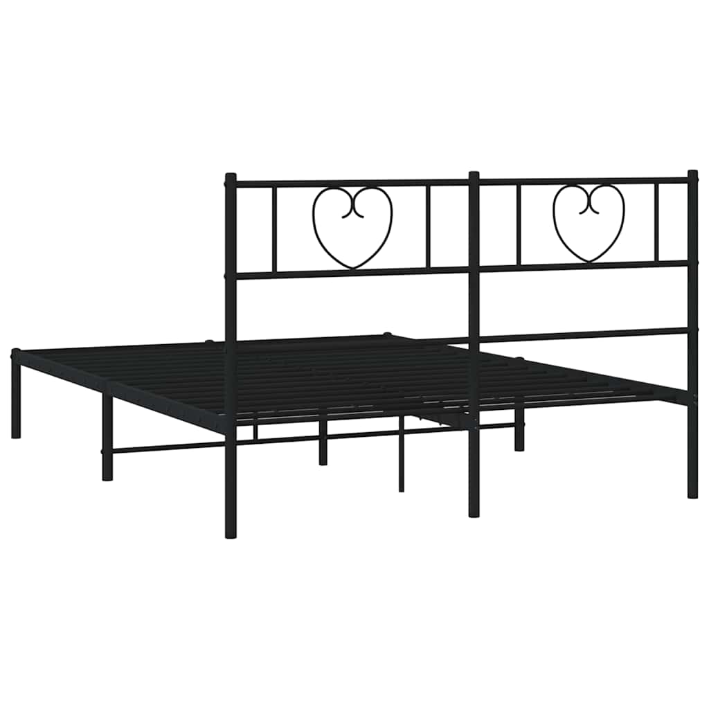 vidaXL Metal Bed Frame without Mattress with Headboard Black 135x190cm