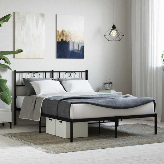 vidaXL Metal Bed Frame without Mattress with Headboard Black 160x200cm