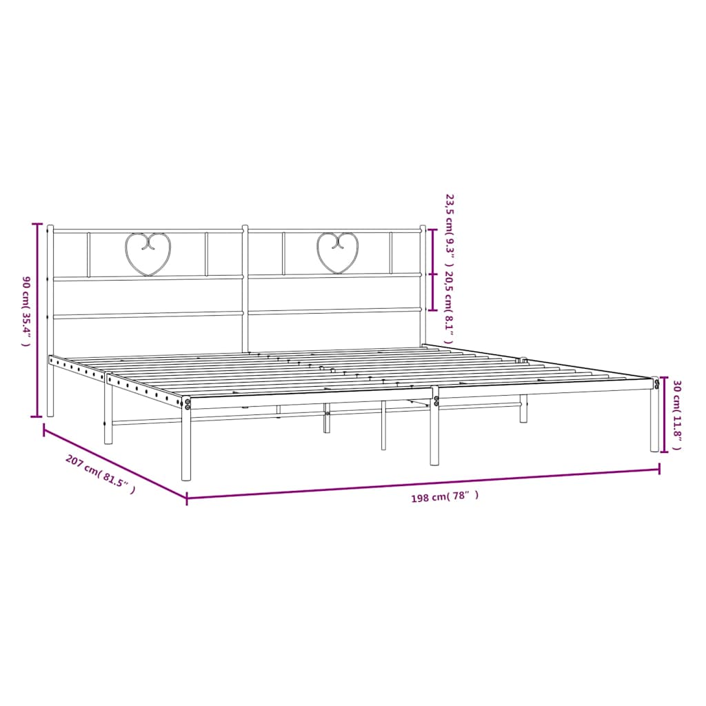 vidaXL Metal Bed Frame without Mattress with Headboard Black 193x203cm