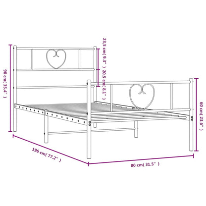 vidaXL Metal Bed Frame without Mattress with Footboard Black 75x190cm