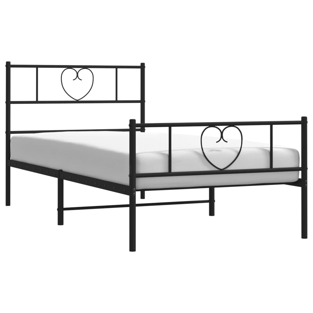 vidaXL Metal Bed Frame without Mattress with Footboard Black 90x190cm
