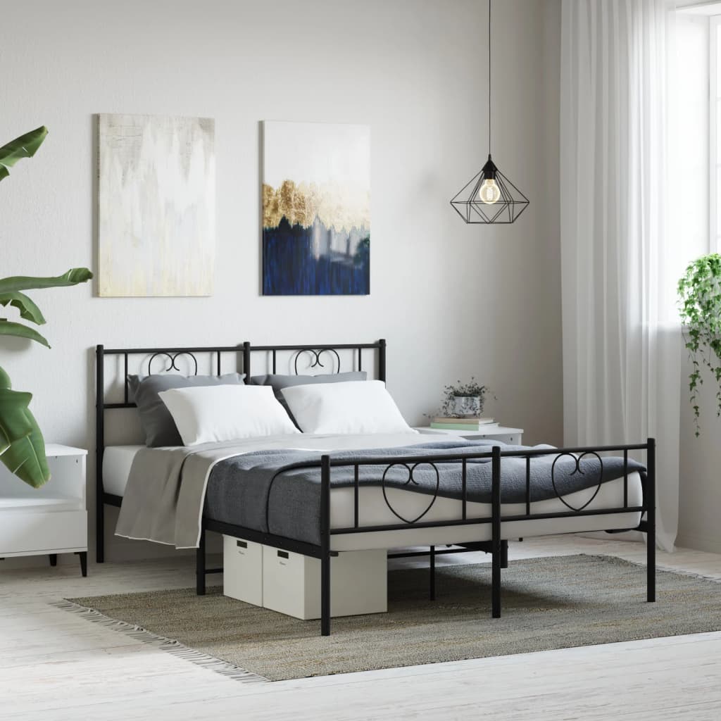 vidaXL Metal Bed Frame without Mattress with Footboard Black 120x190cm