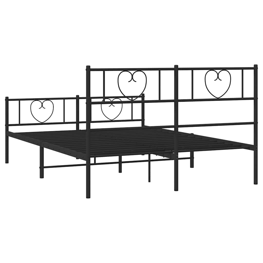 vidaXL Metal Bed Frame without Mattress with Footboard Black 135x190cm