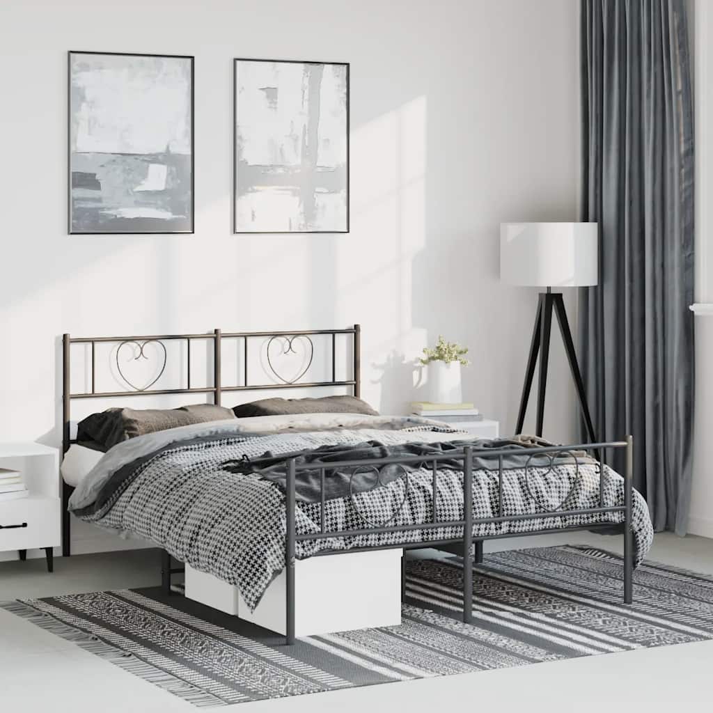 vidaXL Metal Bed Frame without Mattress with Footboard Black 135x190cm