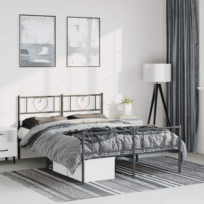 vidaXL Metal Bed Frame without Mattress with Footboard Black 135x190cm