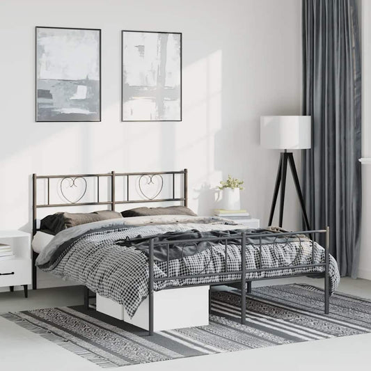 vidaXL Metal Bed Frame without Mattress with Footboard Black 135x190cm