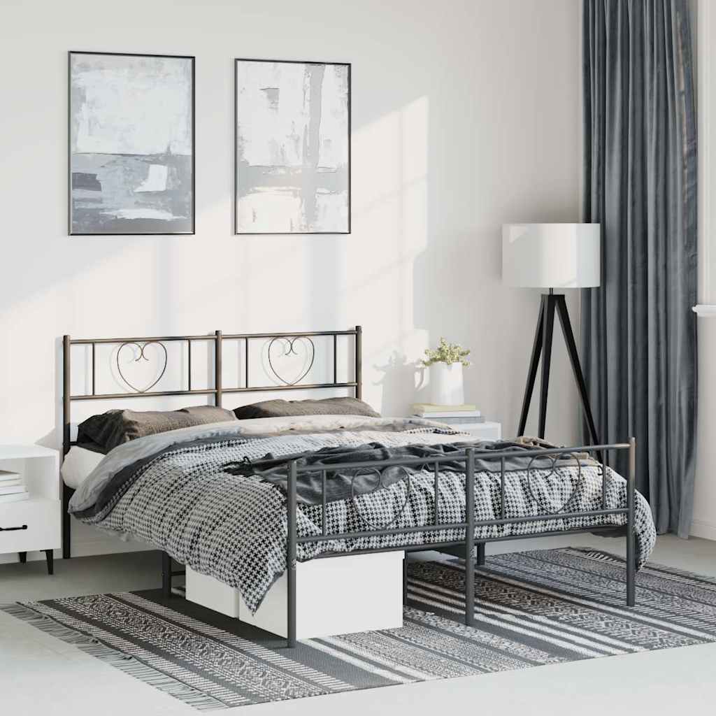 vidaXL Metal Bed Frame without Mattress with Footboard Black 150x200cm