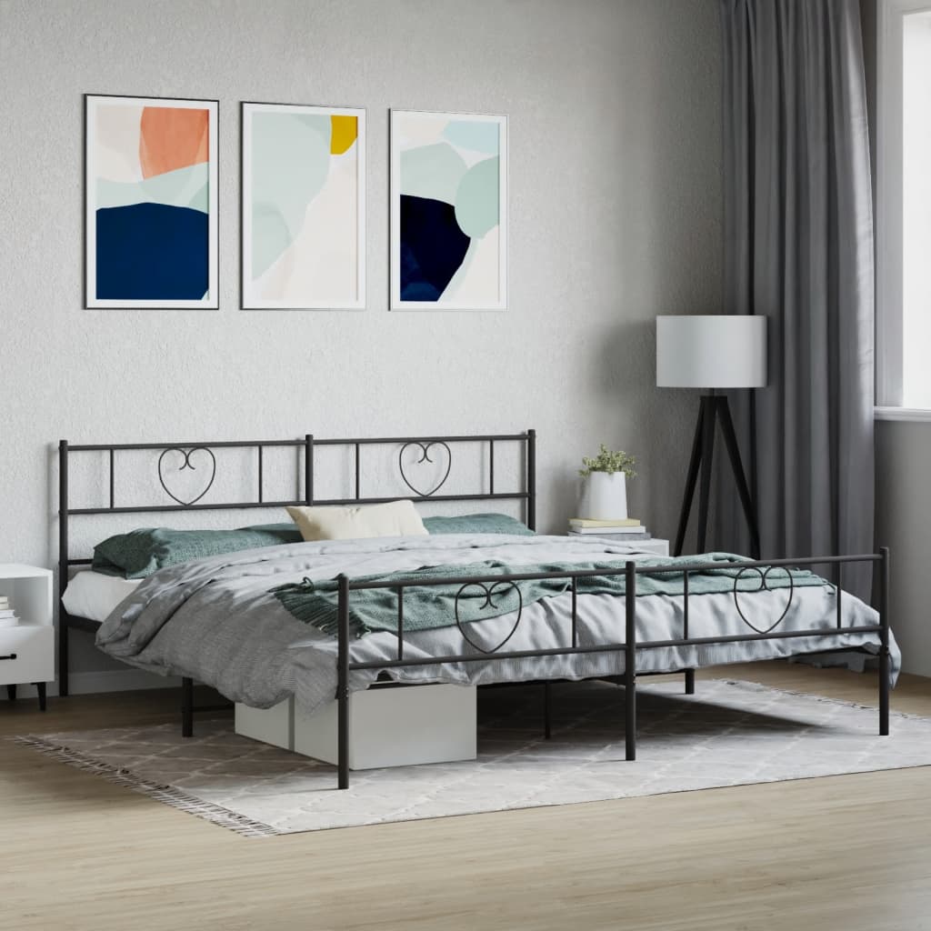 vidaXL Metal Bed Frame without Mattress with Footboard Black 180x200cm