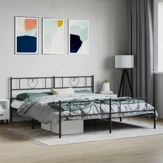 vidaXL Metal Bed Frame without Mattress with Footboard Black 180x200cm