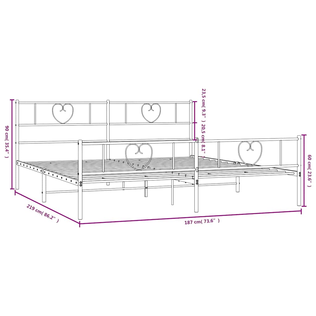 vidaXL Metal Bed Frame without Mattress with Footboard Black 183x213cm