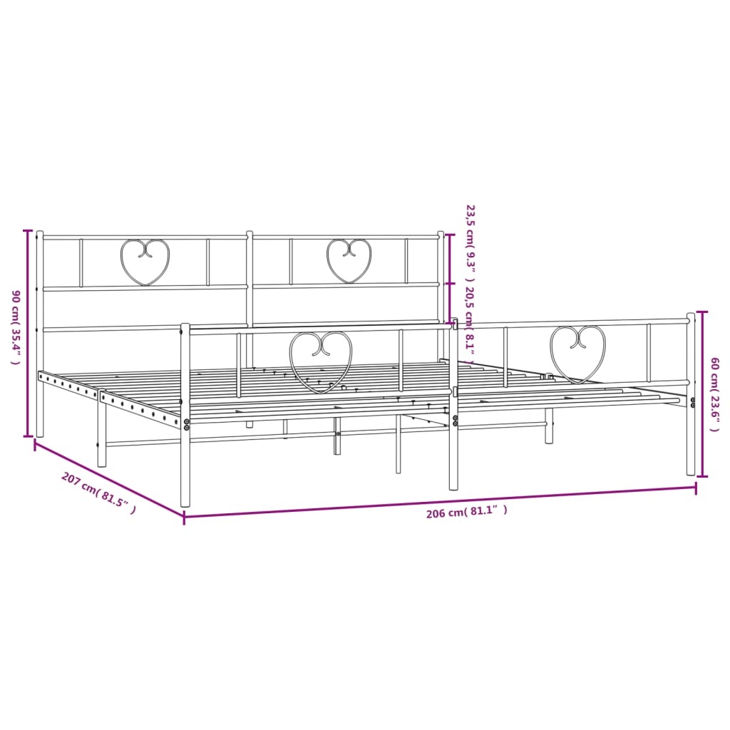 vidaXL Metal Bed Frame without Mattress with Footboard Black 200x200cm