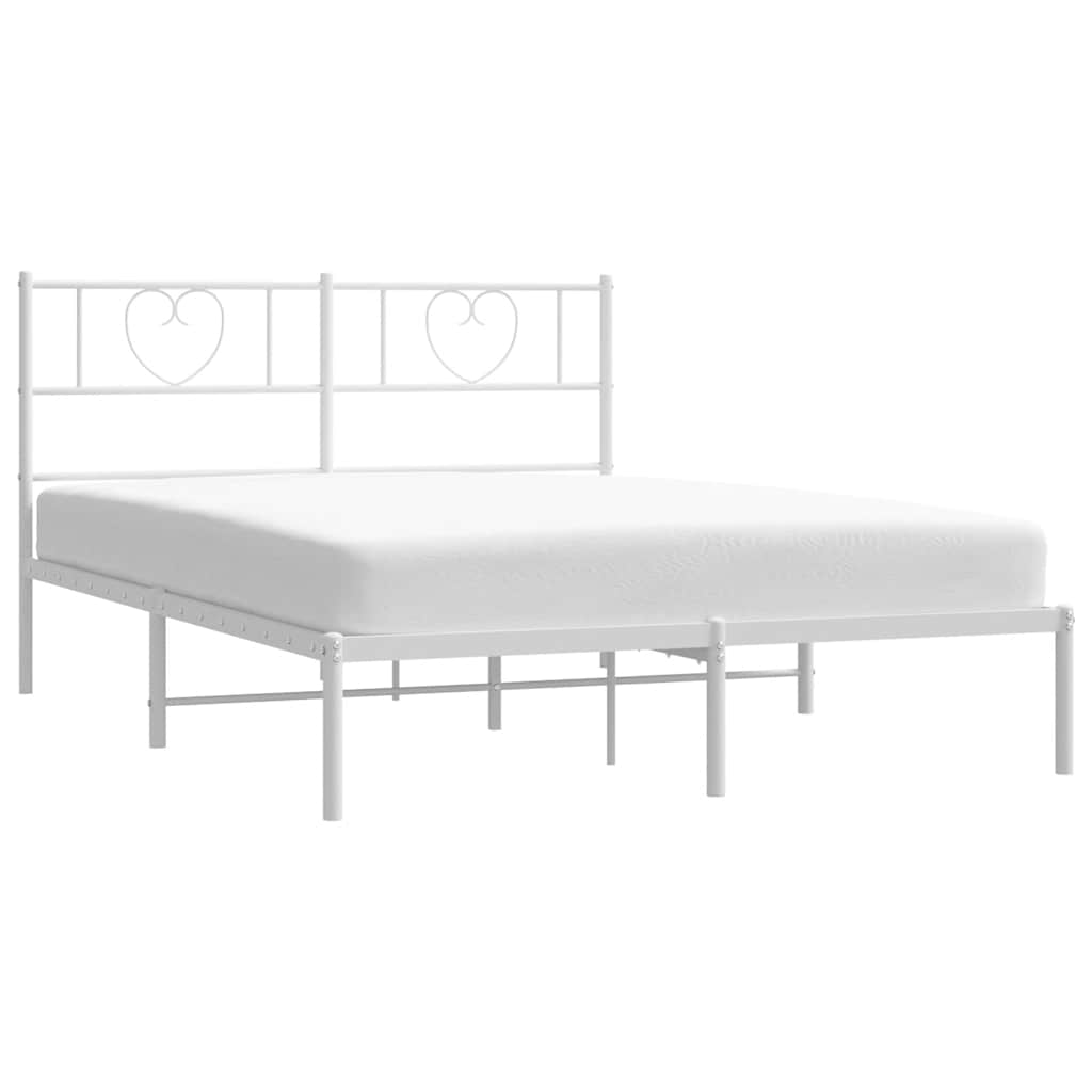 vidaXL Metal Bed Frame without Mattress with Headboard White 135x190cm