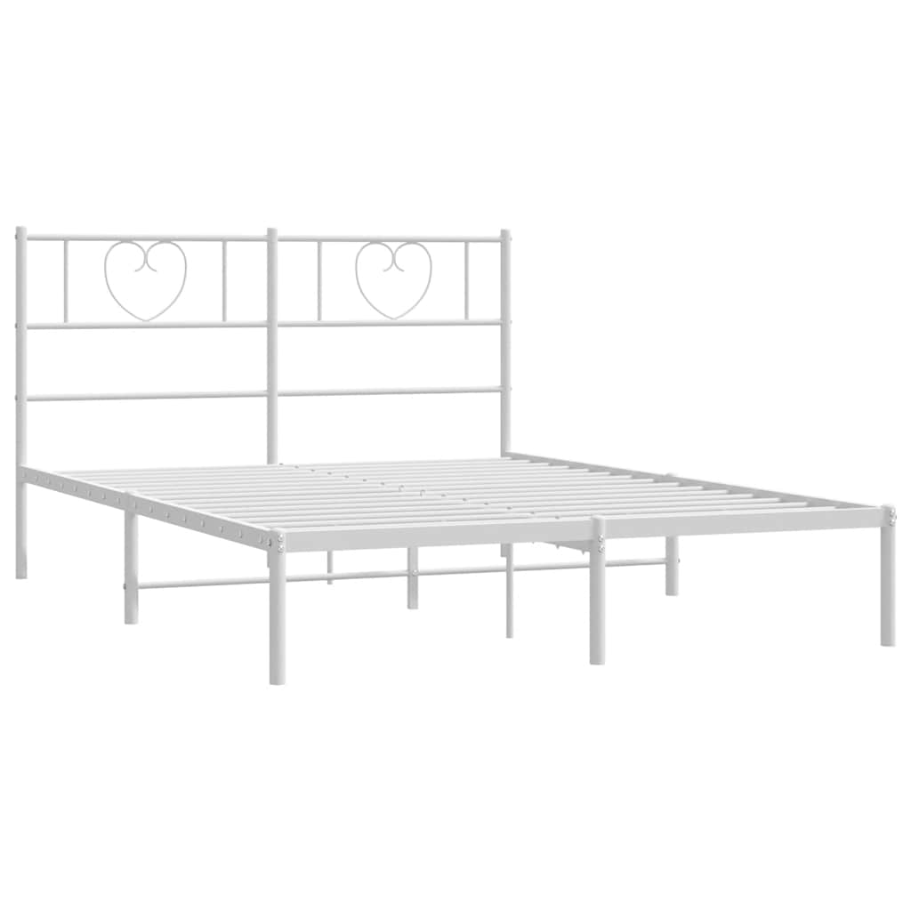 vidaXL Metal Bed Frame without Mattress with Headboard White 135x190cm