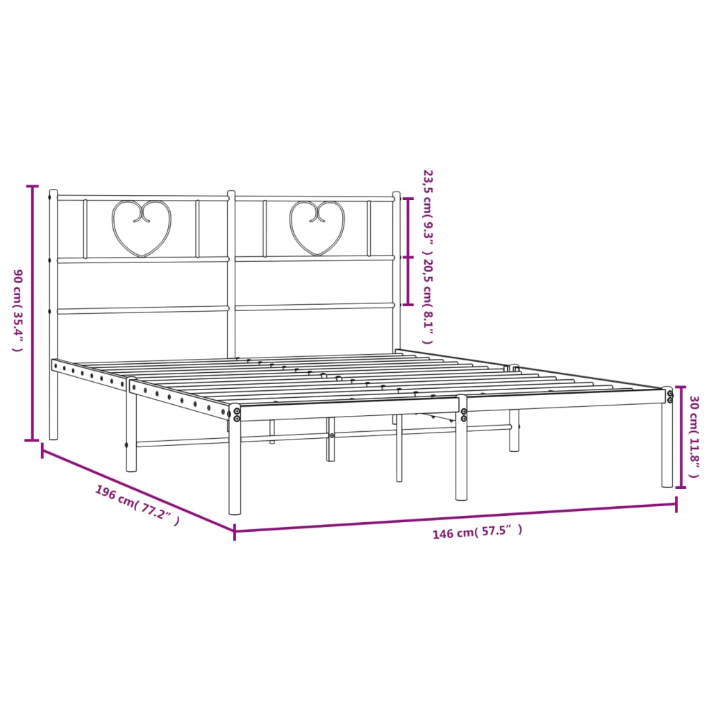 vidaXL Metal Bed Frame without Mattress with Headboard White 140x190cm
