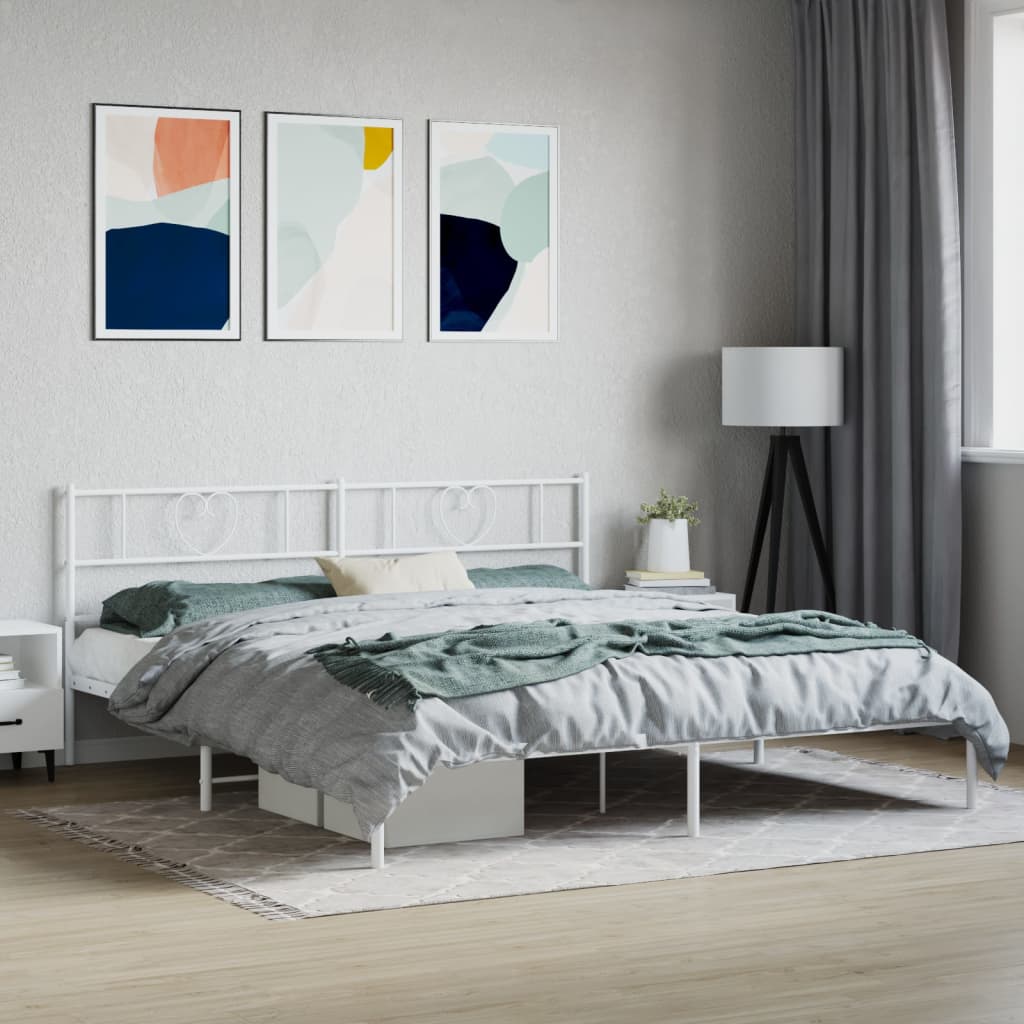 vidaXL Metal Bed Frame without Mattress with Headboard White 200x200cm