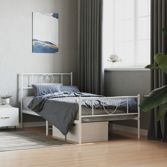vidaXL Metal Bed Frame without Mattress with Footboard White 75x190cm