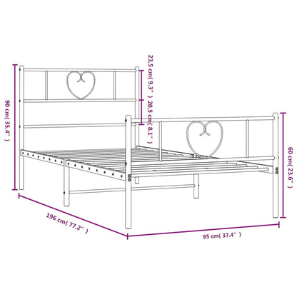 vidaXL Metal Bed Frame without Mattress with Footboard White 90x190cm