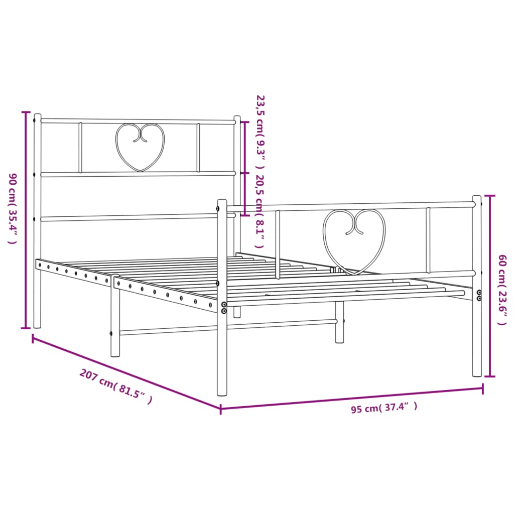 vidaXL Metal Bed Frame without Mattress with Footboard White 90x200cm