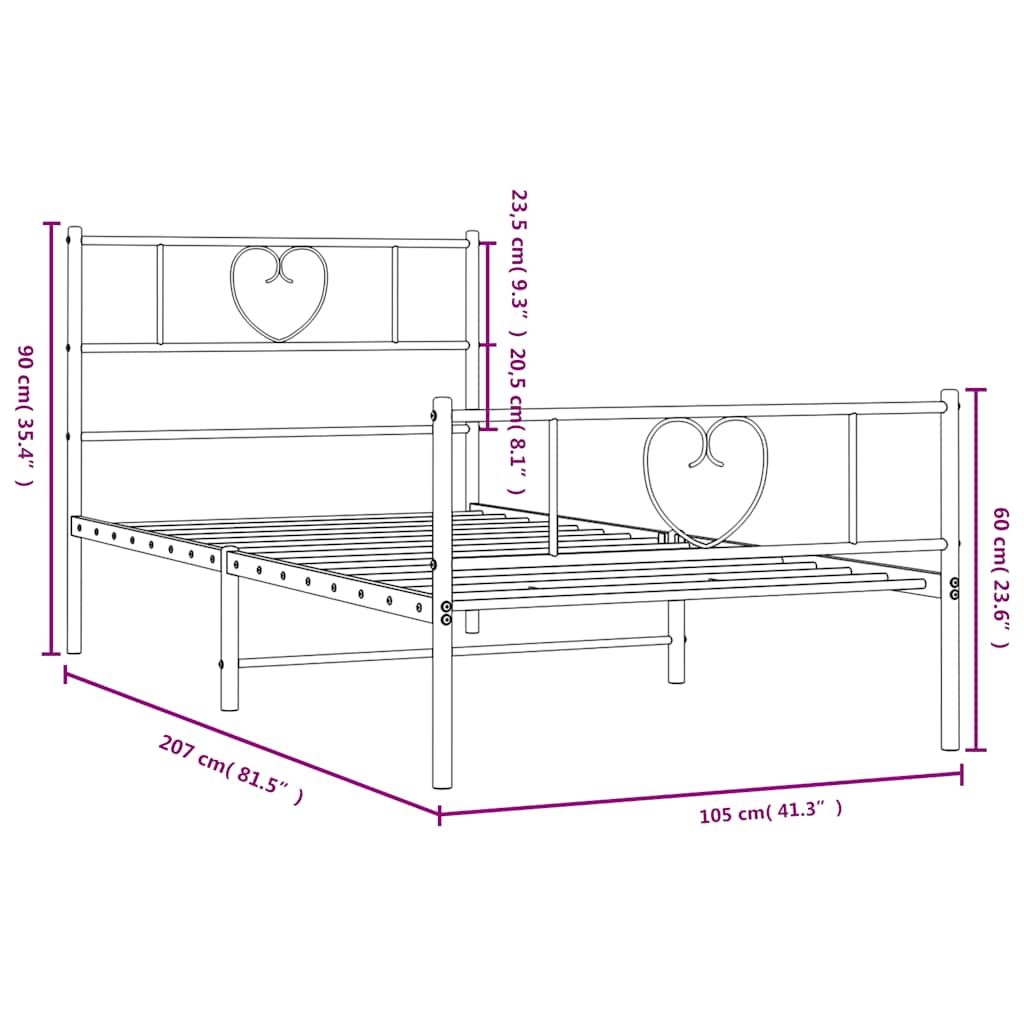 vidaXL Metal Bed Frame without Mattress with Footboard White 100x200cm