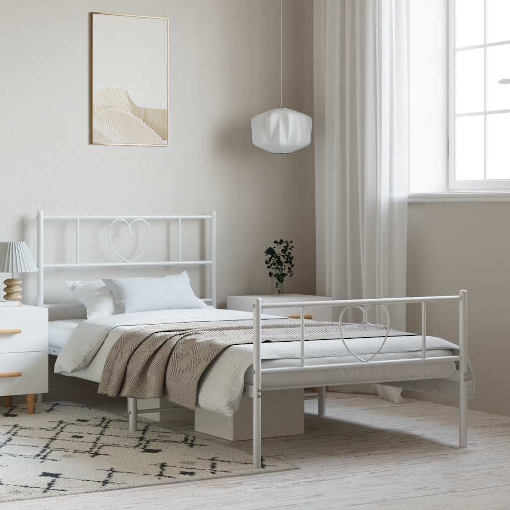 vidaXL Metal Bed Frame without Mattress with Footboard White 100x200cm