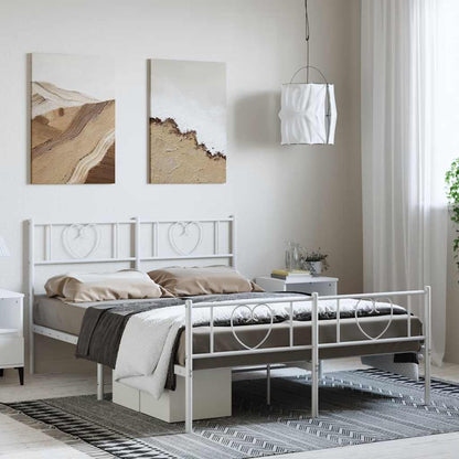 vidaXL Metal Bed Frame without Mattress with Footboard White 135x190cm