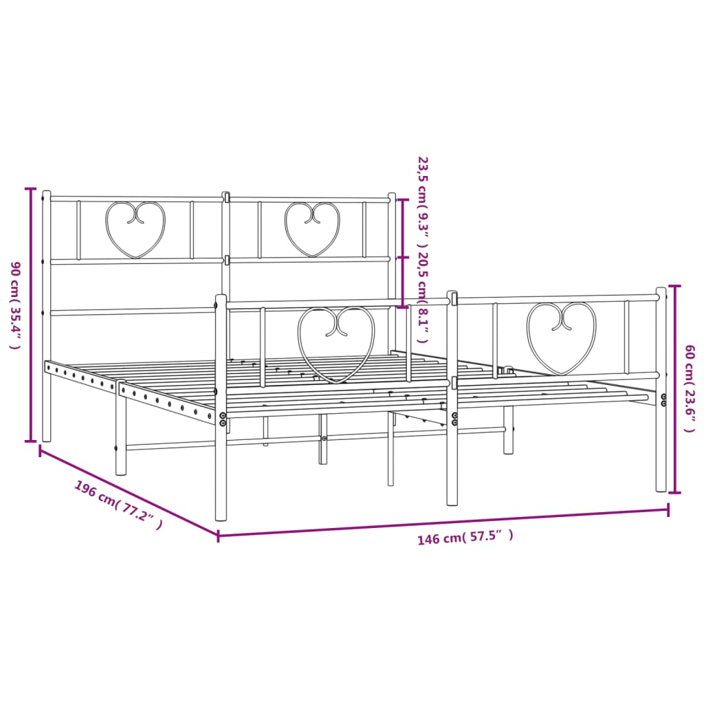 vidaXL Metal Bed Frame without Mattress with Footboard White 140x190cm