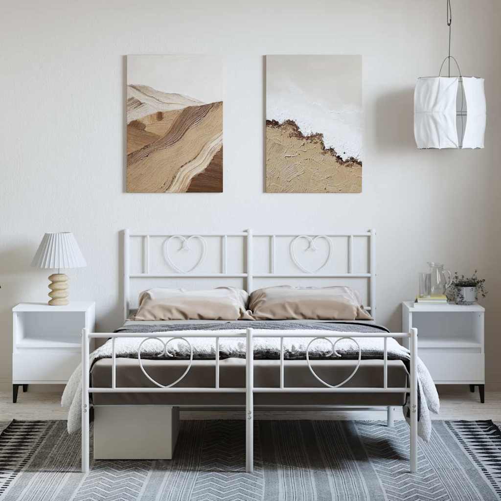 vidaXL Metal Bed Frame without Mattress with Footboard White 150x200cm