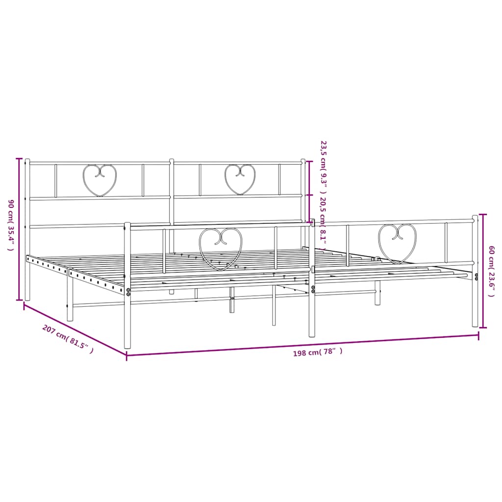 vidaXL Metal Bed Frame without Mattress with Footboard White 193x203cm