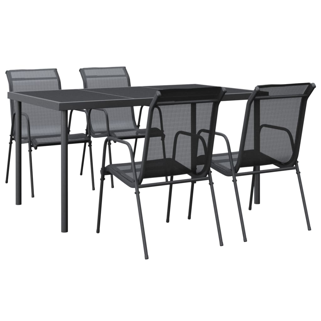 vidaXL 5 Piece Garden Dining Set Black Steel and Textilene