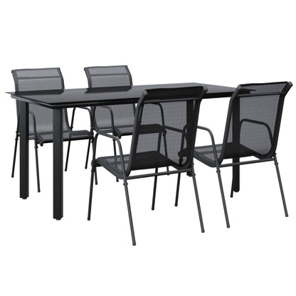 vidaXL 5 Piece Garden Dining Set Black Steel and Textilene