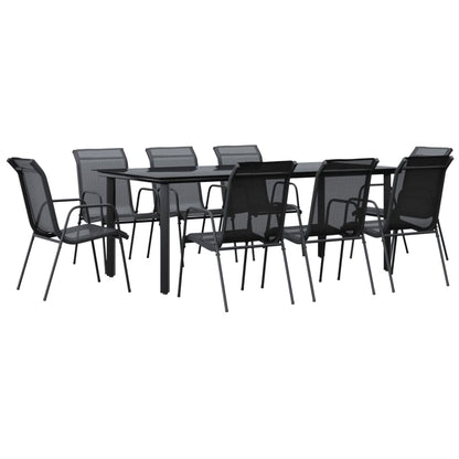 vidaXL 9 Piece Garden Dining Set Black Steel and Textilene