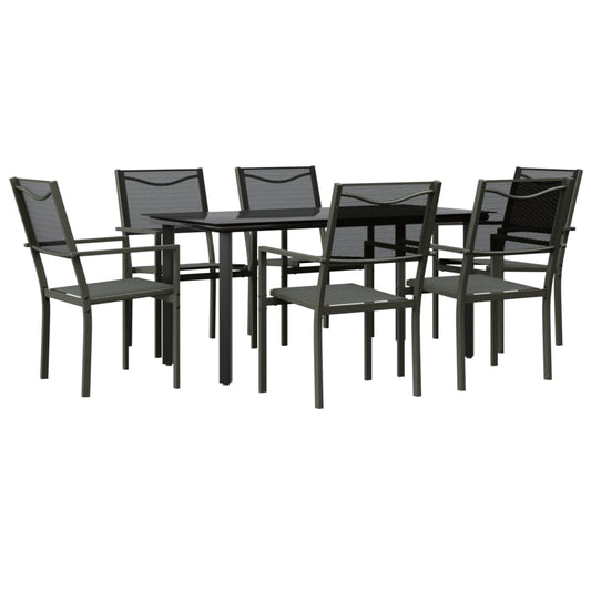 vidaXL 7 Piece Garden Dining Set Black Steel and Textilene