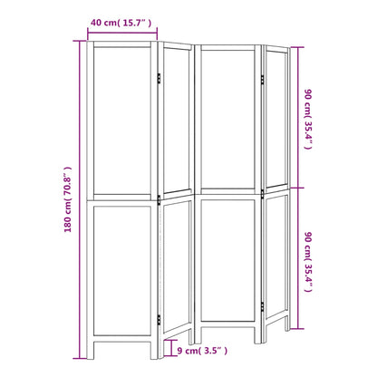 vidaXL Room Divider 4 Panels Dark Brown Solid Wood Paulownia
