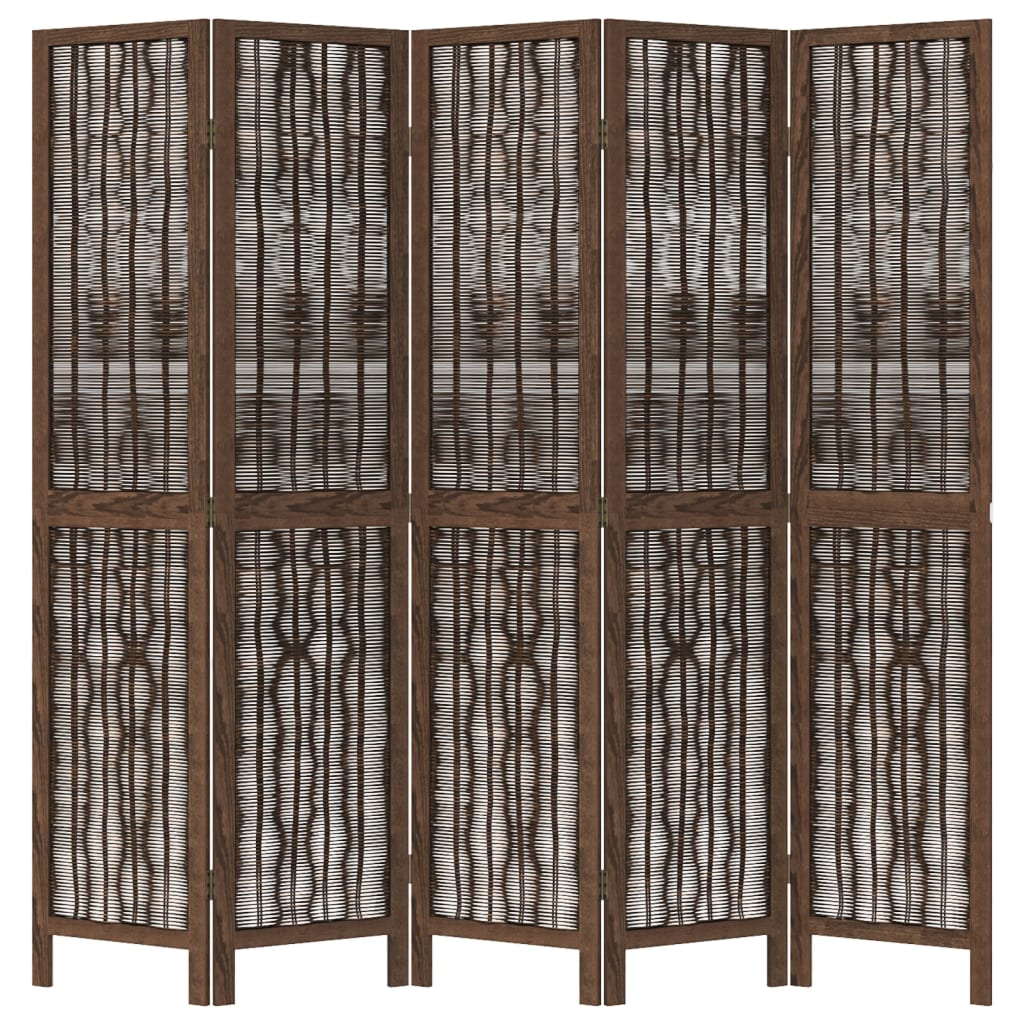 vidaXL Room Divider 5 Panels Dark Brown Solid Wood Paulownia
