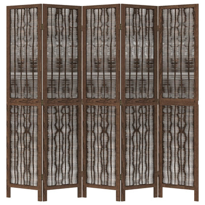 vidaXL Room Divider 5 Panels Dark Brown Solid Wood Paulownia