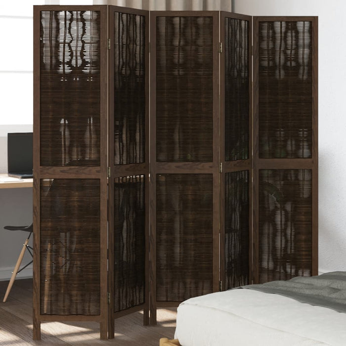 vidaXL Room Divider 5 Panels Dark Brown Solid Wood Paulownia