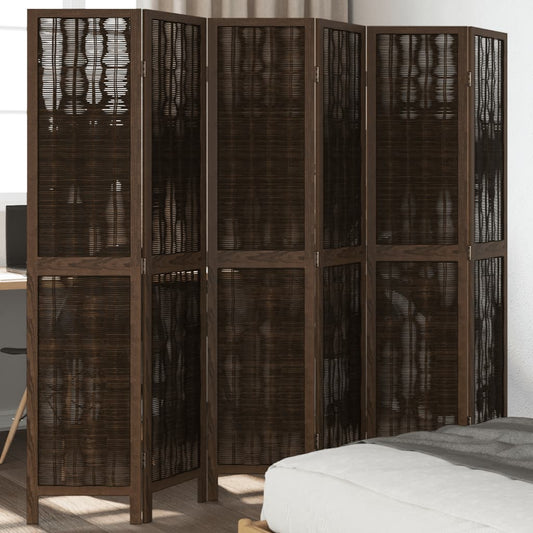 vidaXL Room Divider 6 Panels Dark Brown Solid Wood Paulownia