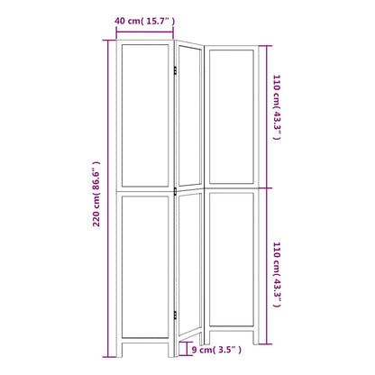 vidaXL Room Divider 3 Panels White Solid Wood Paulownia