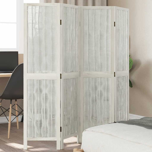 vidaXL Room Divider 4 Panels White Solid Wood Paulownia
