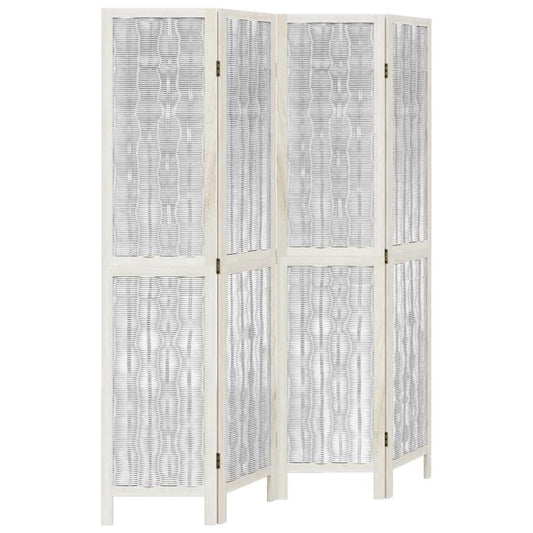 vidaXL Room Divider 4 Panels White Solid Wood Paulownia