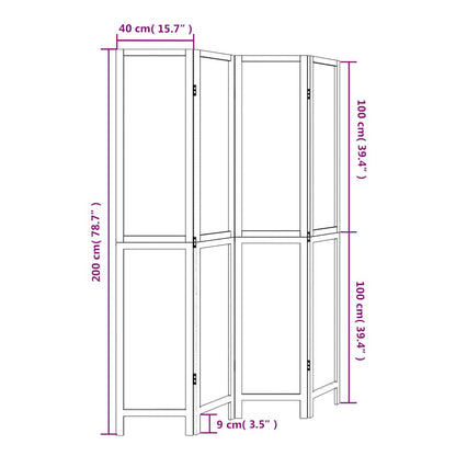 vidaXL Room Divider 4 Panels White Solid Wood Paulownia